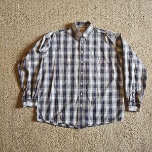 Cinch Shirt Mens Large Blue Plaid Button Front Long Sleeve White Red
